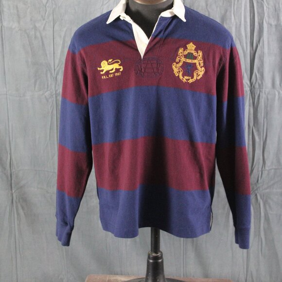 Vintage Polo Rugby Jersey - Blue and Maroon Striped - Men's Medium - Picture 1 of 11